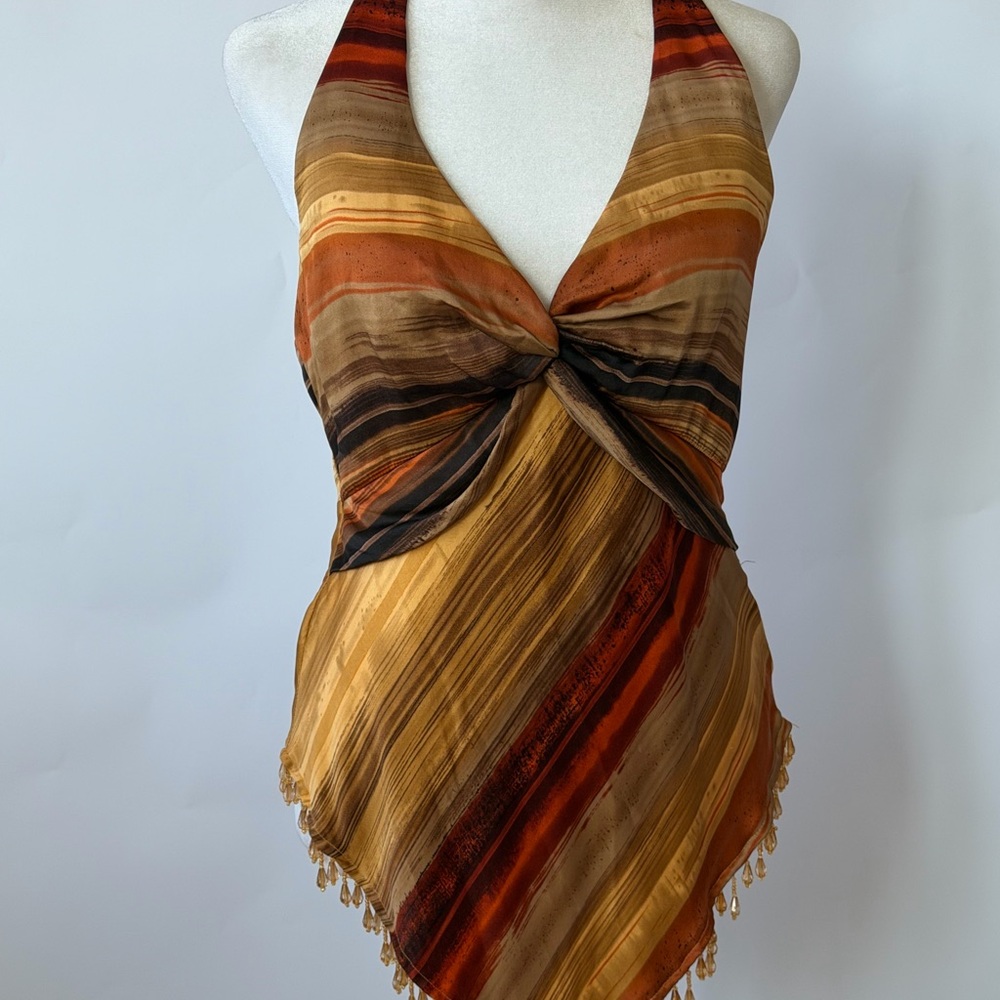 100% Silk Vintage Cache Beaded Halter Top - Picture 4 of 6